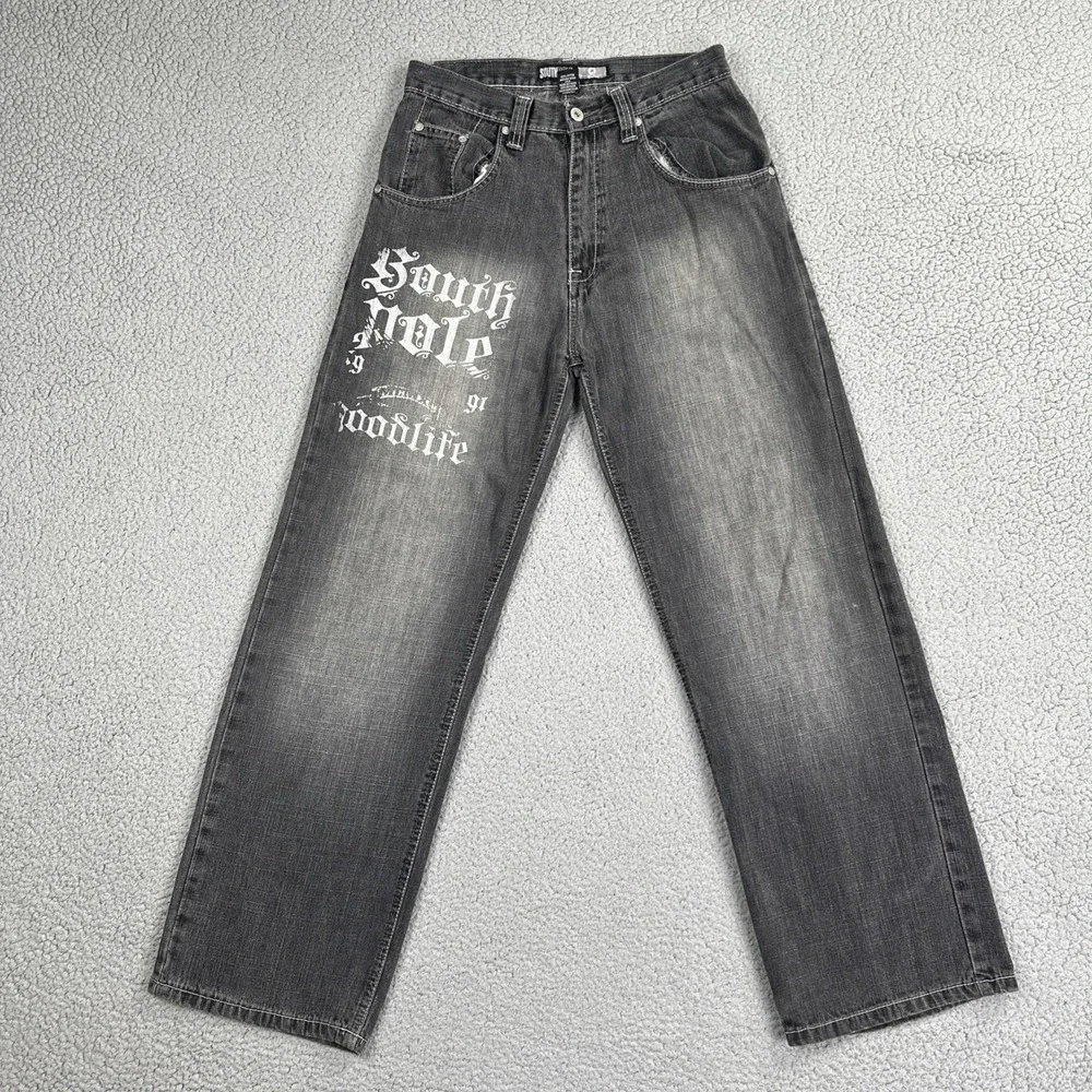 VTG Y2K Southpole Baggy Wide Leg Jeans Youth Boys Size 20 Blue Spellout Logo